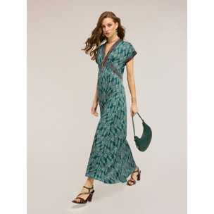 Motivi - Vestido largo de raso estampado cashmere - Verde