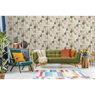 Papier peint cubes bois verts style naturel