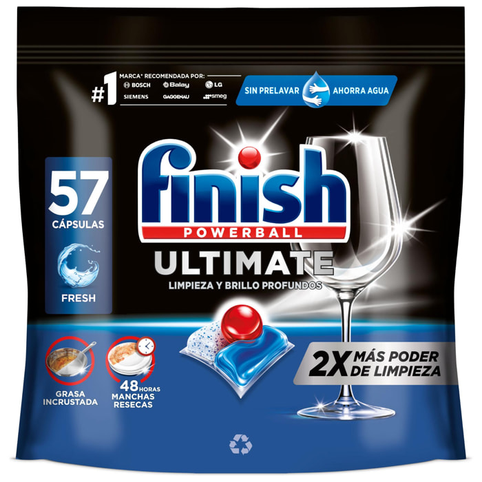 Finish Powerball Ultimate All in 1 pastillas lavavajillas | 114 cápsulas lavavajillas | Eficaz contra manchas resecas | Aroma regular