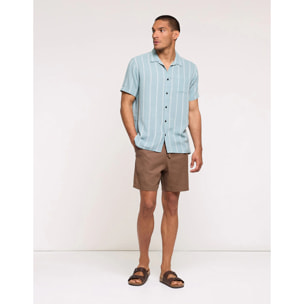 Camisa Manga Corta con Lino Azul Claro Rayas - Selvaire