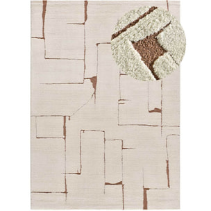 CANDELA Alfombra pelo corto étnica con relieve en crema y terracota, varias medidas disponibles