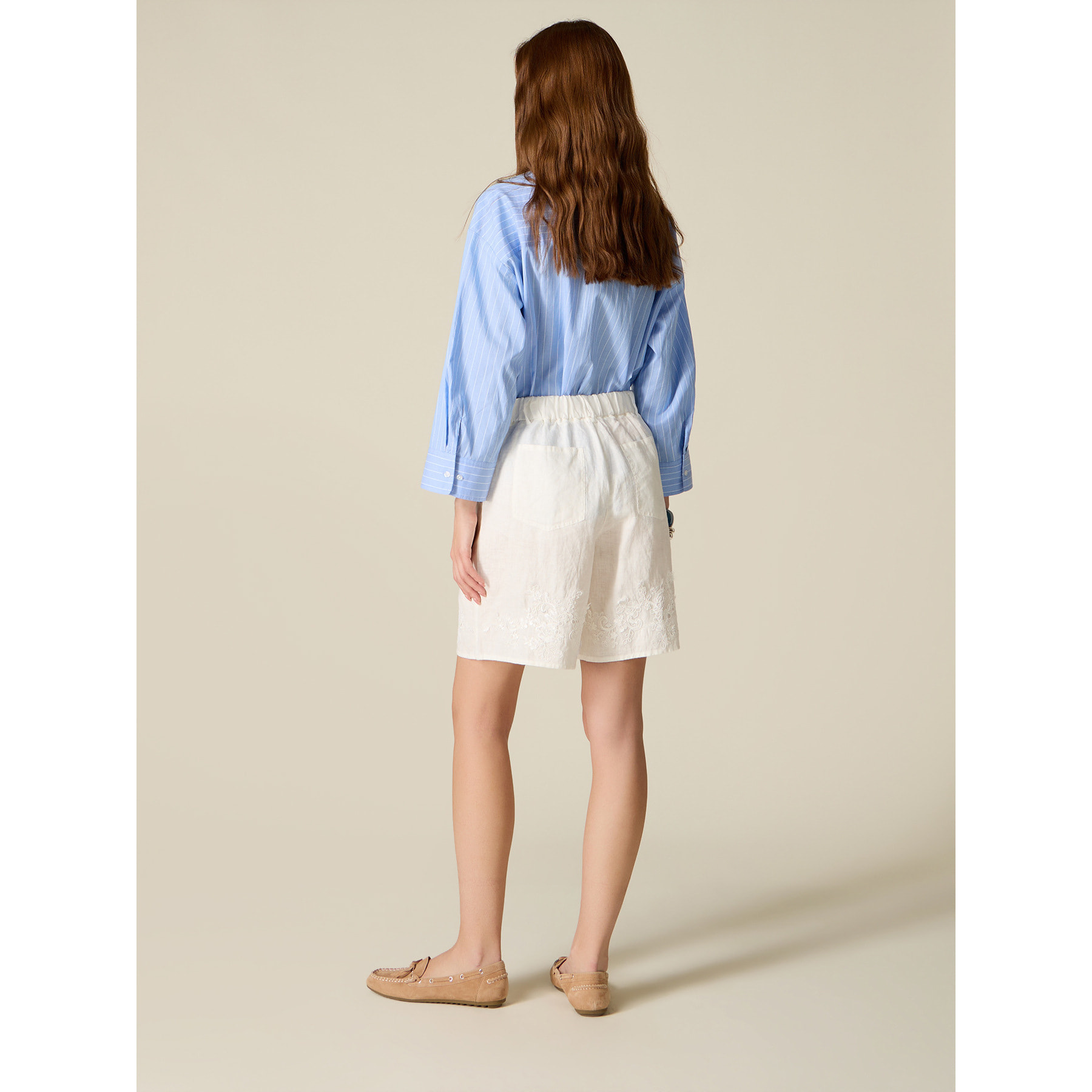 Oltre - Bermudas de lino con encaje - Blanco