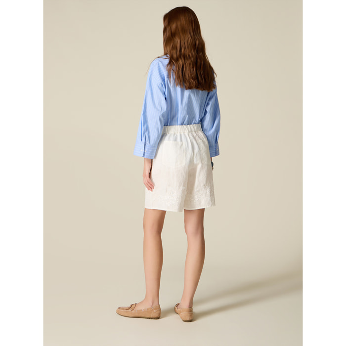 Oltre - Bermudas de lino con encaje - Blanco