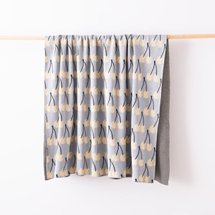 Manta 140x190cm 1000gr 100%acrilico azul con cerezas amarillas benetton fruits