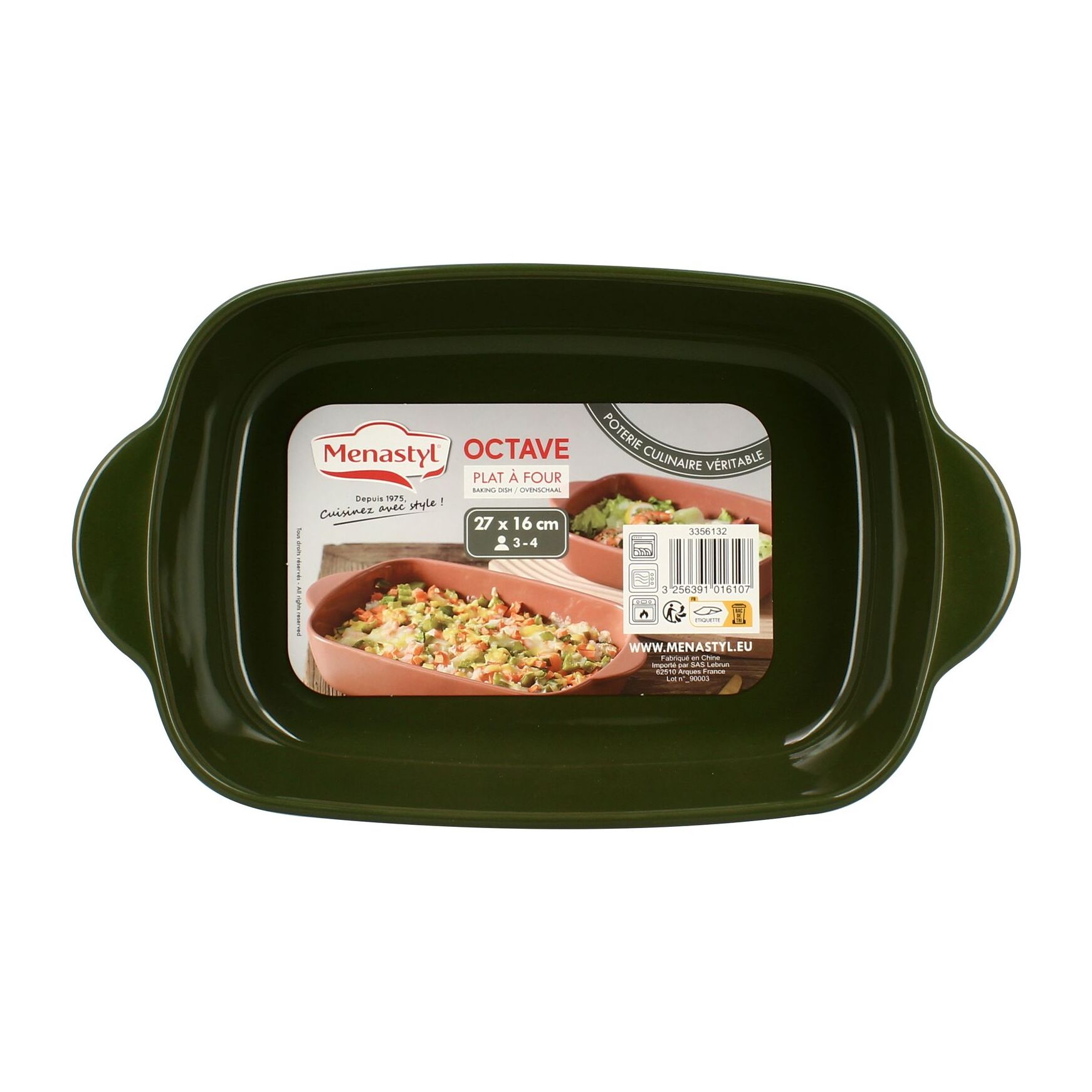 Plat à four en grès vert 27x16,5cm OCTAVE