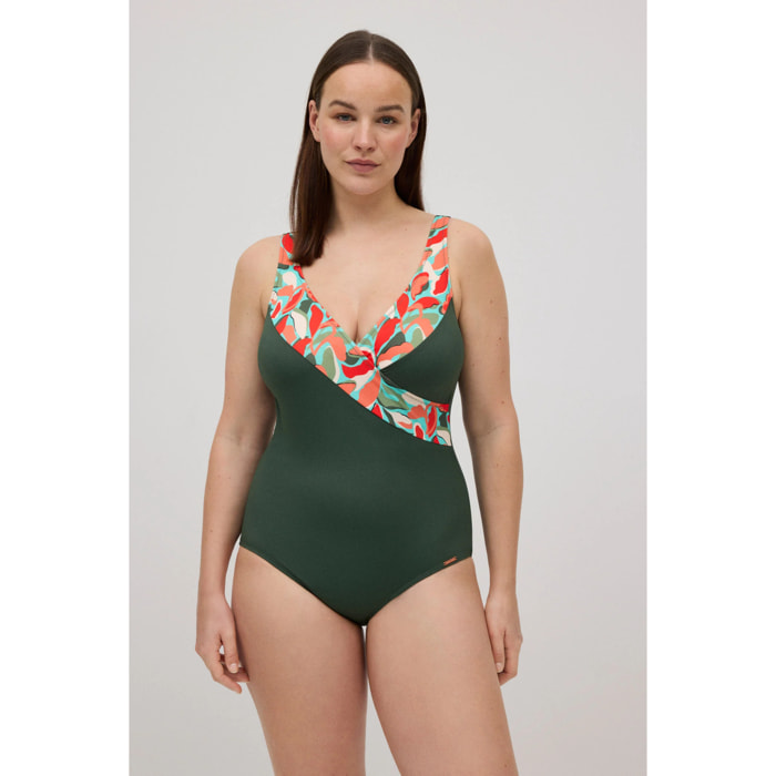 Costume modellante in micropiqué stampa tropicale coppa C