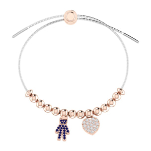 Bracciale Love Makes a Family Bimbo-Cuore Argento Bicolore Pietre Blu-Bianche