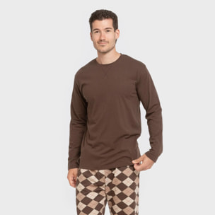 Pijama largo algodón hombre Olmo Marrón oscuro