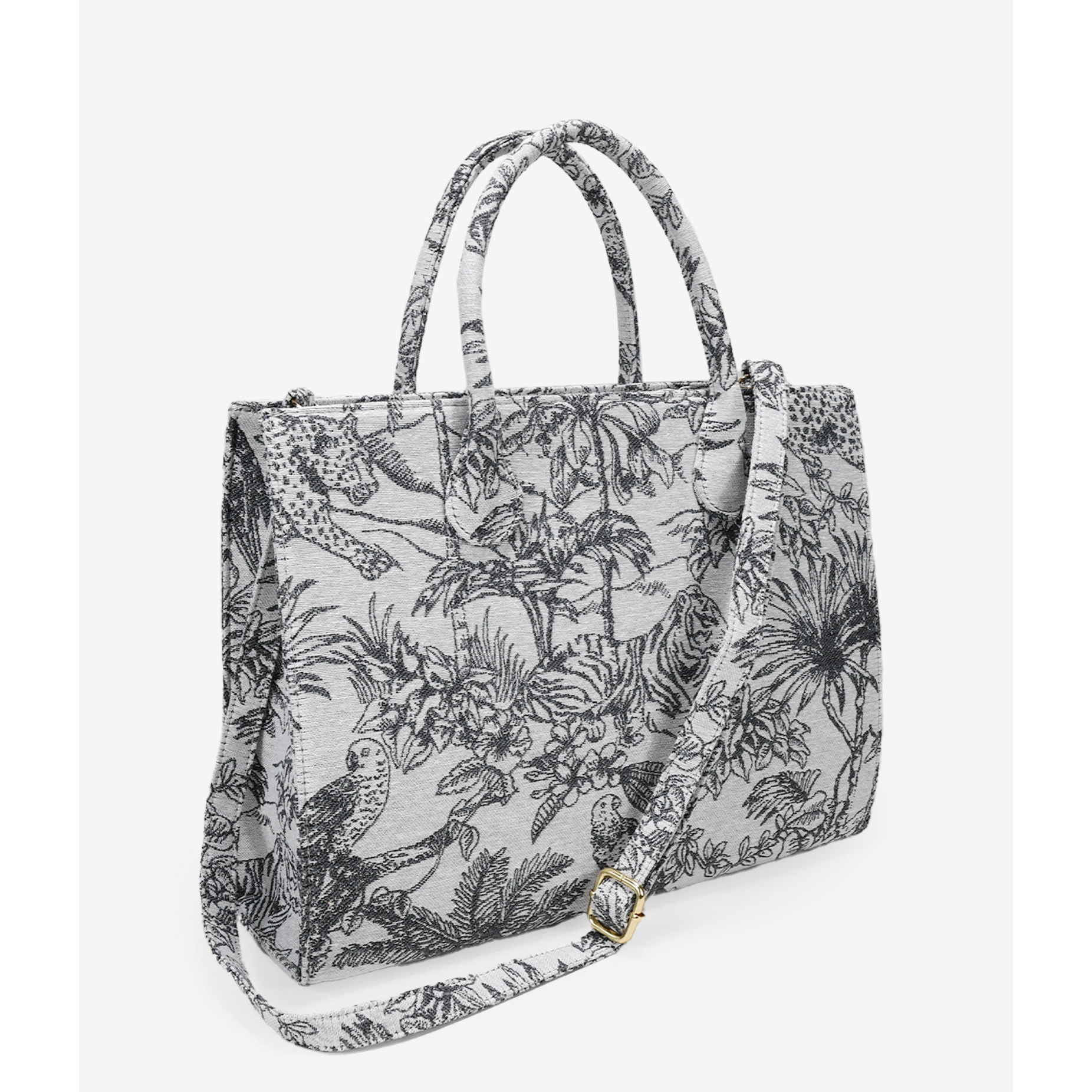 Bolso shopper gris en canvas estampado