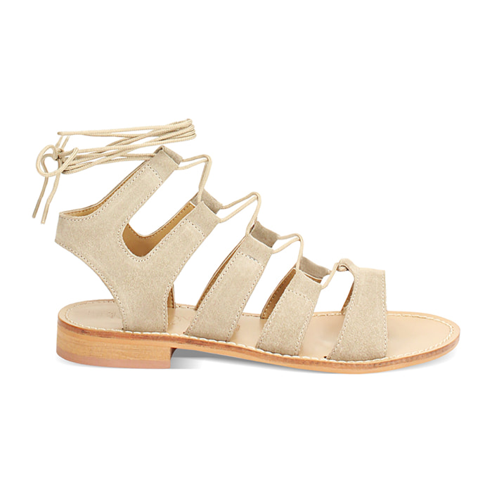 Sandali bassi donna gladiatori taupe in camoscio