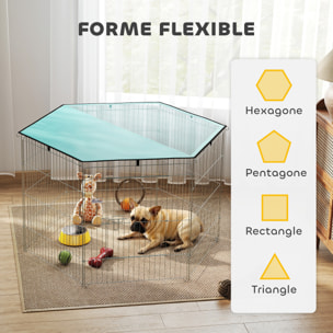 Parc pour chien  6 panneaux - avec toit, modulable et pliable - 76H cm - avec porte - intérieur et extérieur - argent vert