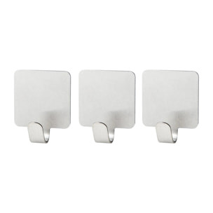 Lot de 3 crochets adhésifs carrés en acier inoxydable Fackelmann Tecno