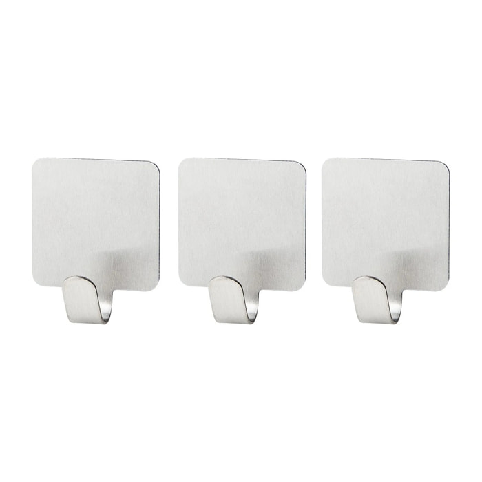 Lot de 3 crochets adhésifs carrés en acier inoxydable Fackelmann Tecno
