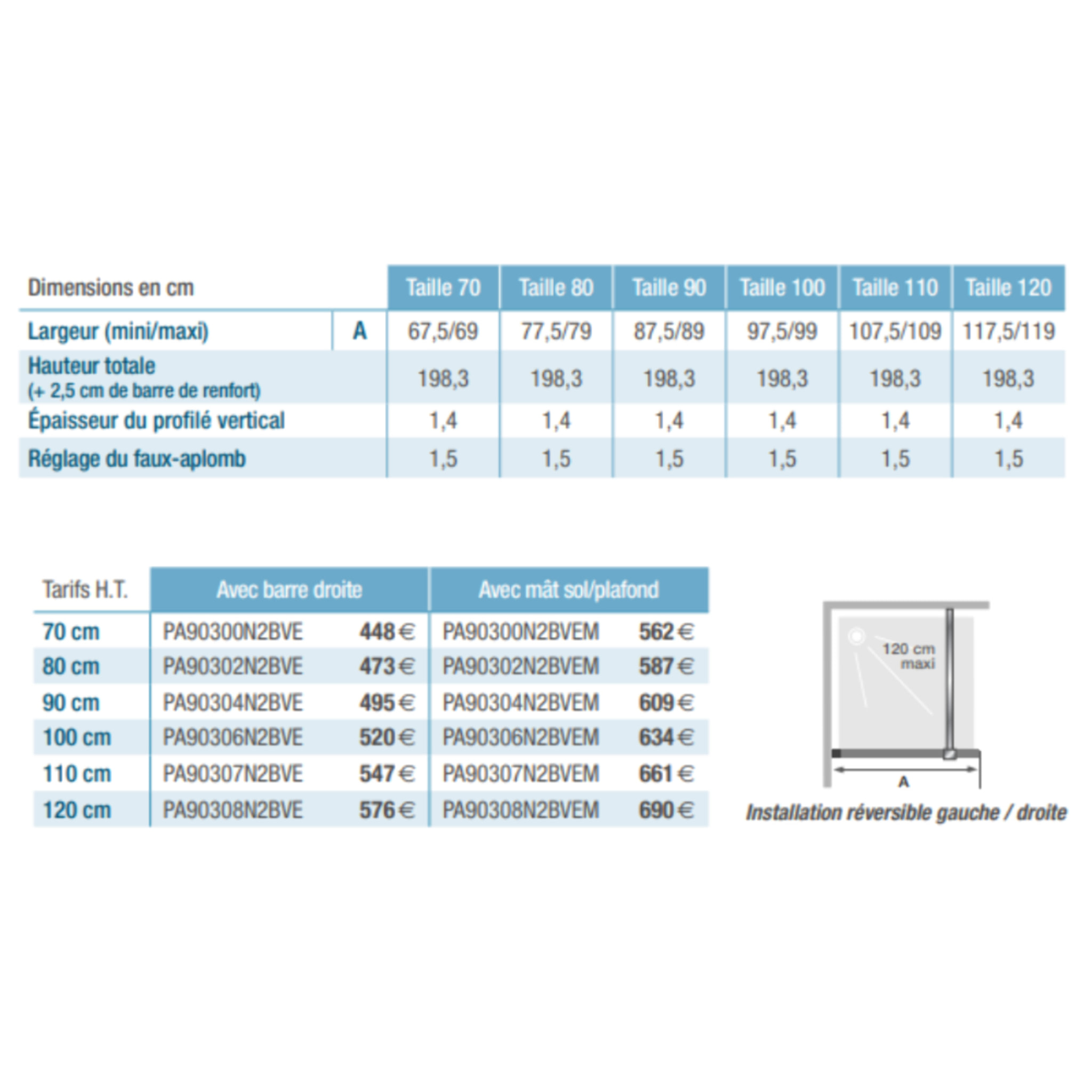 Kinedo Paroi de douche 70 cm verre profilés noirs Smart Design Solo Factory