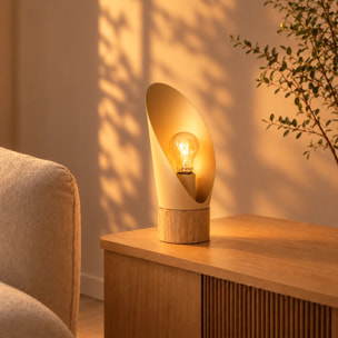 Lampe à poser en métal crème et bois H30 cm - Spoon