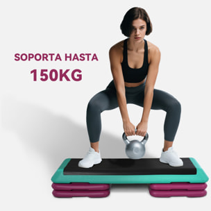 Step de Aeróbic, Step para Fitness Antideslizante, Altura Regulable 3 Niveles de 10/15/20 cm, Carga 150 kg, para Ejercicio en Casa, Gimnasio, 110x40x20 cm, Multicolor