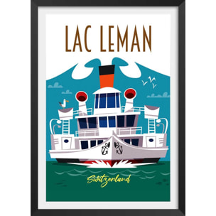 Poster de le lac leman Affiche + cadre en bois - Noir