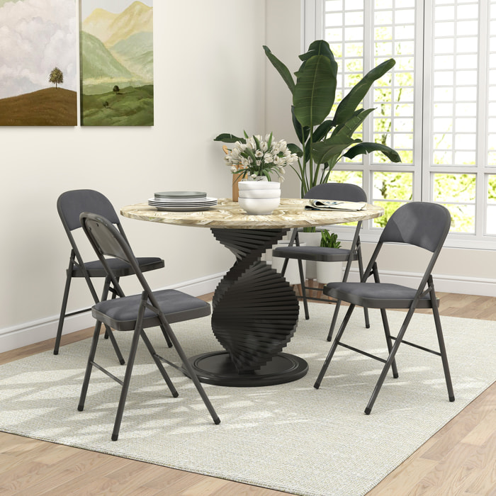 Lot de 4 chaises pliantes assise dossier rembourrés acier velours anthracite
