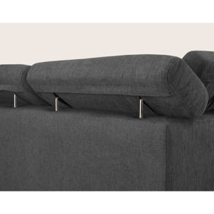 Margaux - Canapé d'angle droit 5 places convertible avec coffre et têtières réglables en velours texturé - Gris