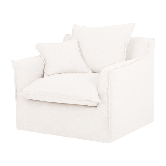 Sillón de algodón y lino desenfundable tono blanco de 98x90cm Alto: 81 Largo: 98 Ancho: 90