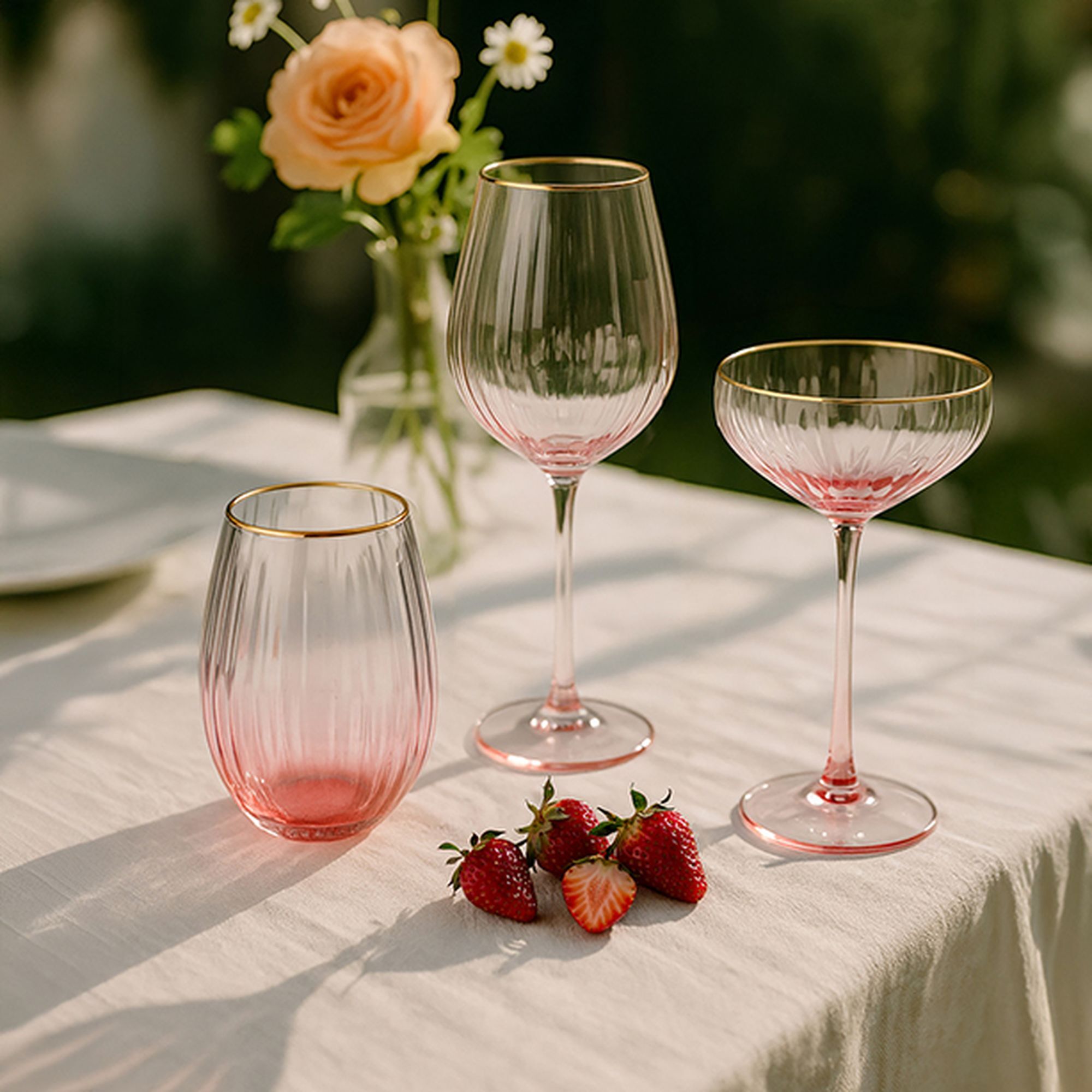 Lot de 4 verres à pied en verre 57,5cl rose GATSBY