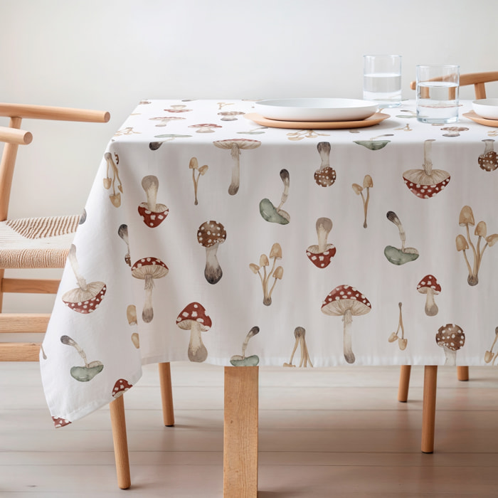 Mantel estampado antimanchas AMANITA BLANCO