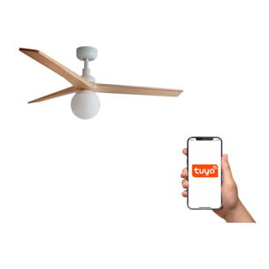 KLIM M Ventilateur de plafond blanc/bois chêne E27 TUYA