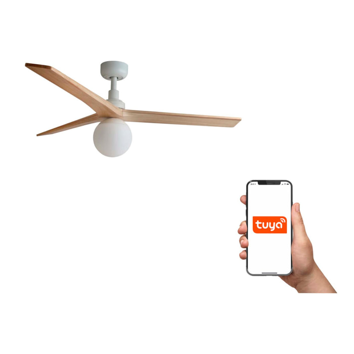 KLIM M Ventilateur de plafond blanc/bois chêne E27 TUYA