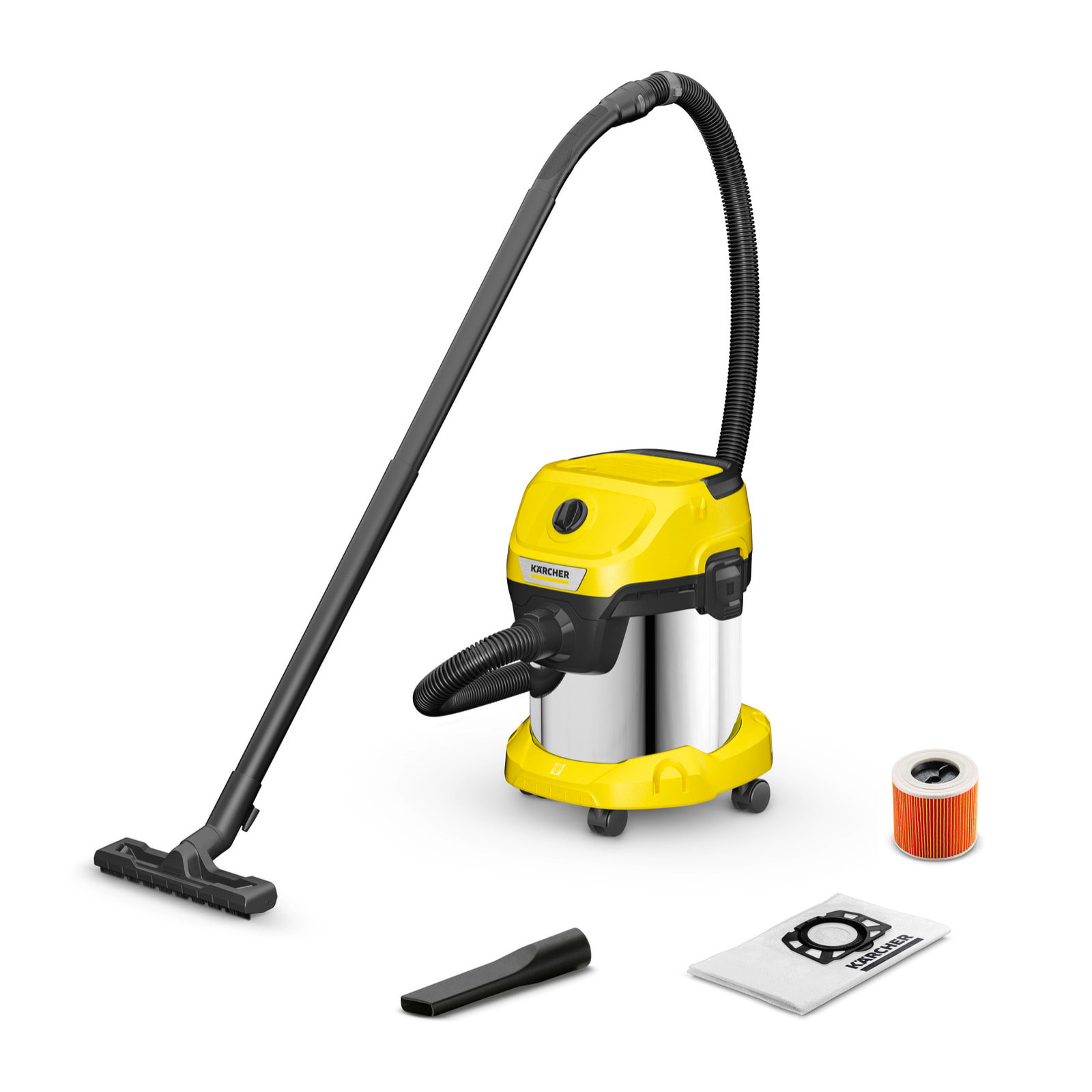 Aspirateur eau et poussière Karcher WD 3 S V-15/4/20 - Puissance 1000W- Capacité 15L- Cuve inox- Flexible 4m