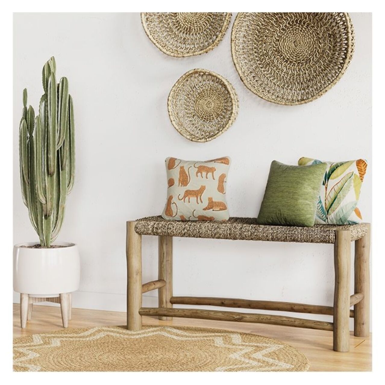 Banc 2 places 90 cm en jonc de mer et branche de teck - Jovan