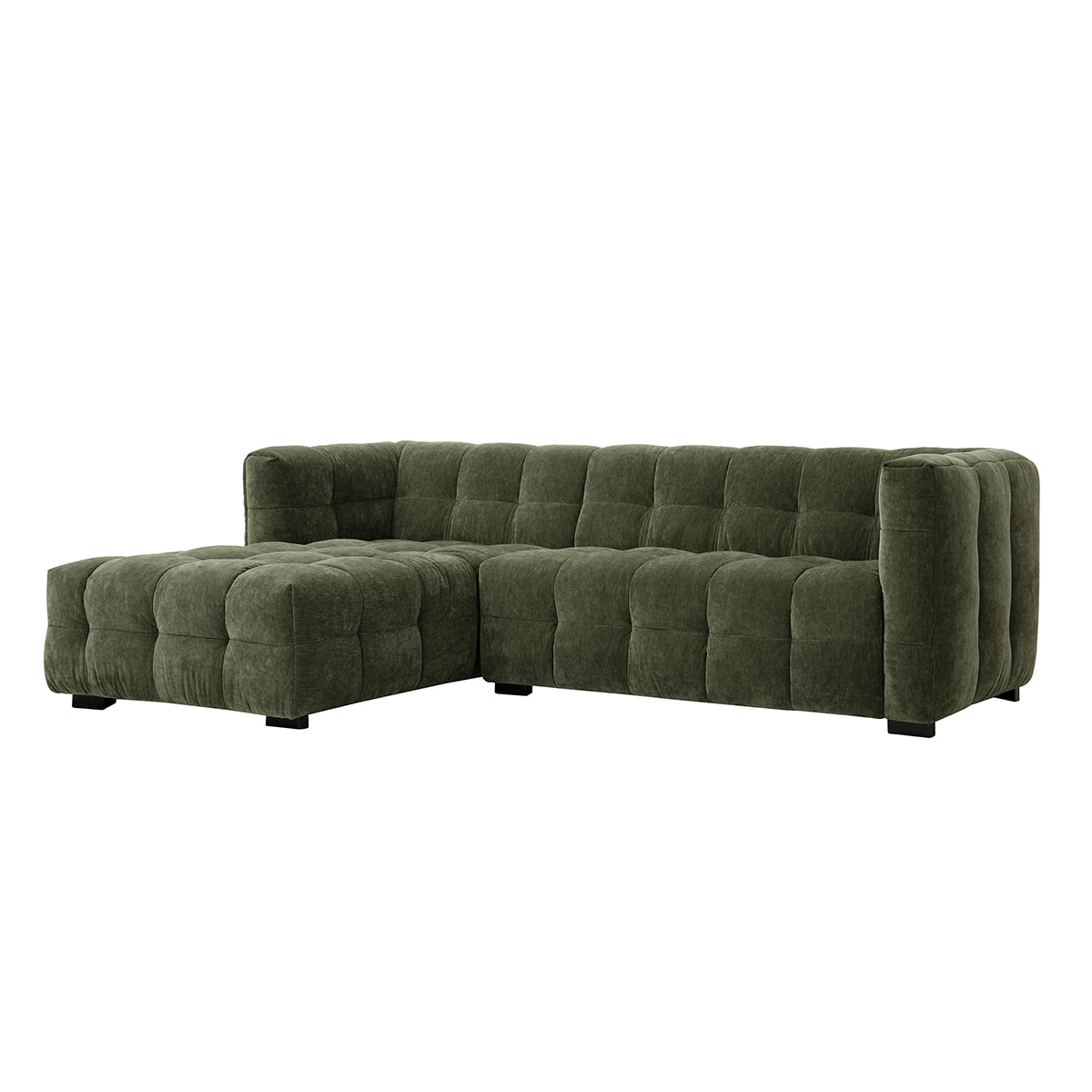 Canapé d'angle gauche design 3 places en tissu effet velours vert kaki CORTO