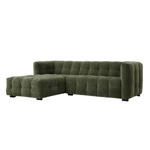 Canapé d'angle gauche design 3 places en tissu effet velours vert kaki CORTO