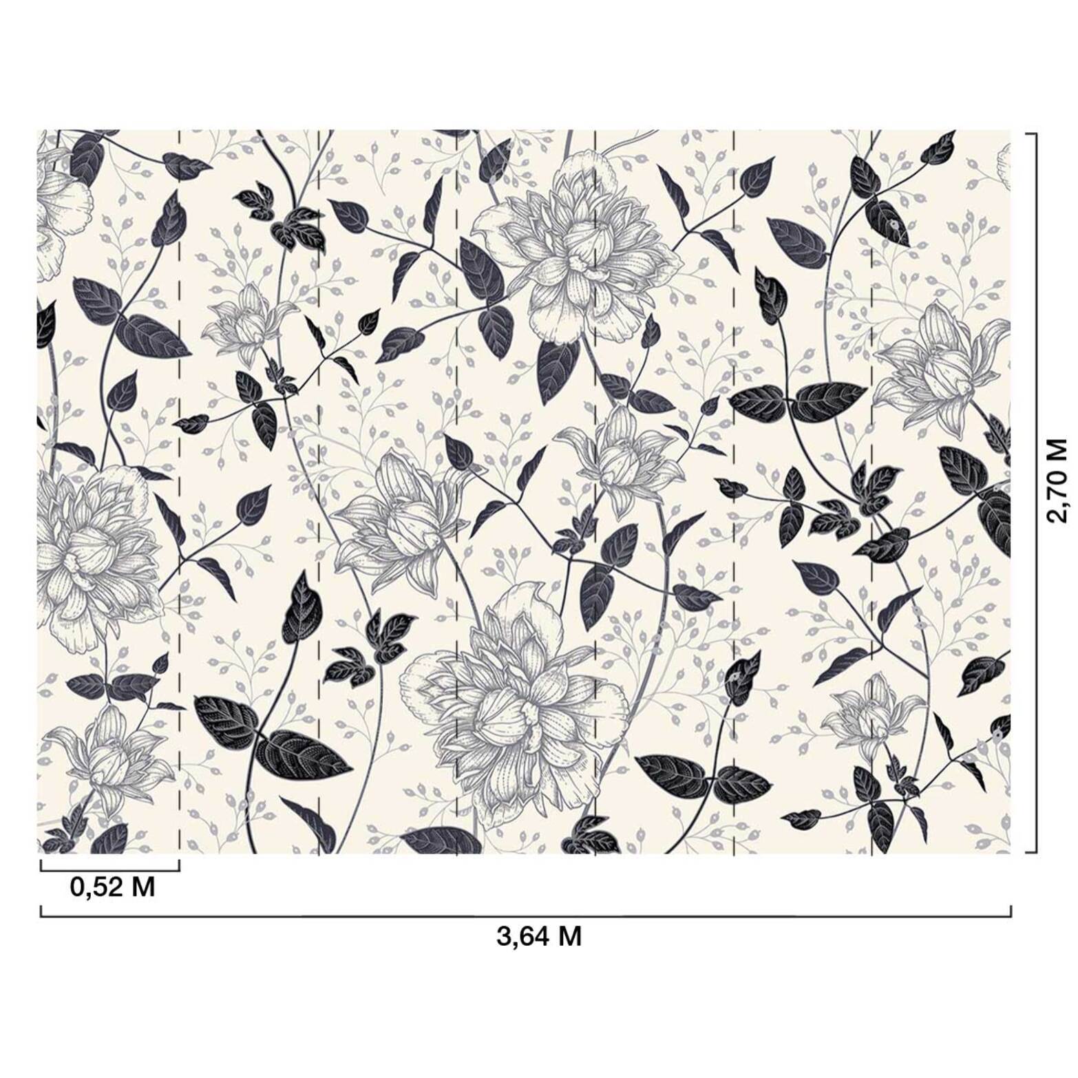 Papier peint panoramique Pivoine b&w  Intissé