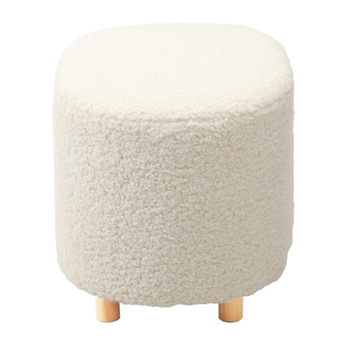 Pouf bouclette blanc en tissu imitation laine pieds en bois - BOUCLE