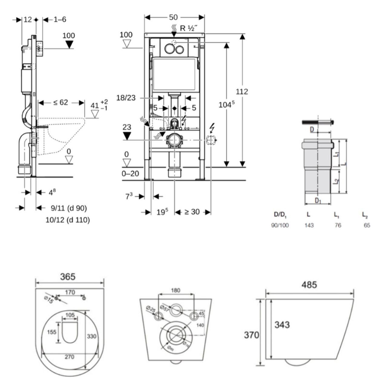 Duofix pack WC bâti-support + WC suspendu sans bride Swiss Aqua Technologies avec abattant SoftClose + plaque (GEBSTINBMR01-FR)