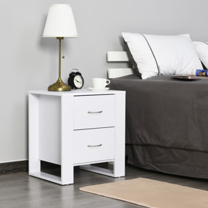 Table de Chevet Table de Nuit 2 Tiroirs Design Contemporain Dim. 48L x 39l x 54H cm Panneaux de Particules Blanc