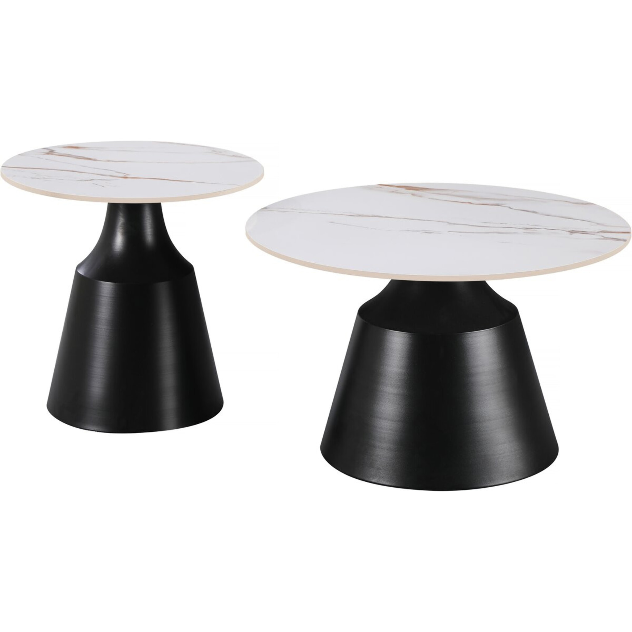 Lot de 2 tables basses gigognes en céramique "Vulca" - 70 x 70 x 43 cm - Blanc