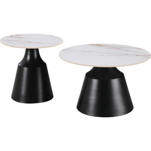 Lot de 2 tables basses gigognes en céramique "Vulca" - 70 x 70 x 43 cm - Blanc