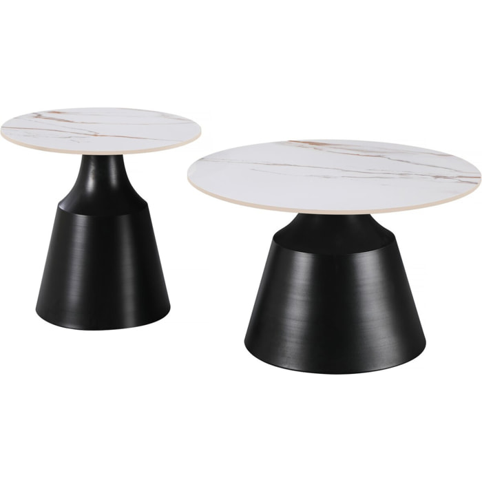 Lot de 2 tables basses gigognes en céramique "Vulca" - 70 x 70 x 43 cm - Blanc