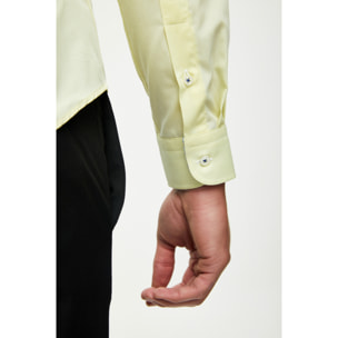 Camicia Uomo 1 Bottone Button Down Manica Corta Slim Cotone Poliestere Oxford Giallo