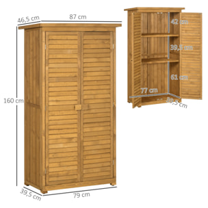 Armoire de jardin abri jardin remise pour outils sur pied 2 étagères portes persiennes toit bitumé étanche bois sapin pré-huilé