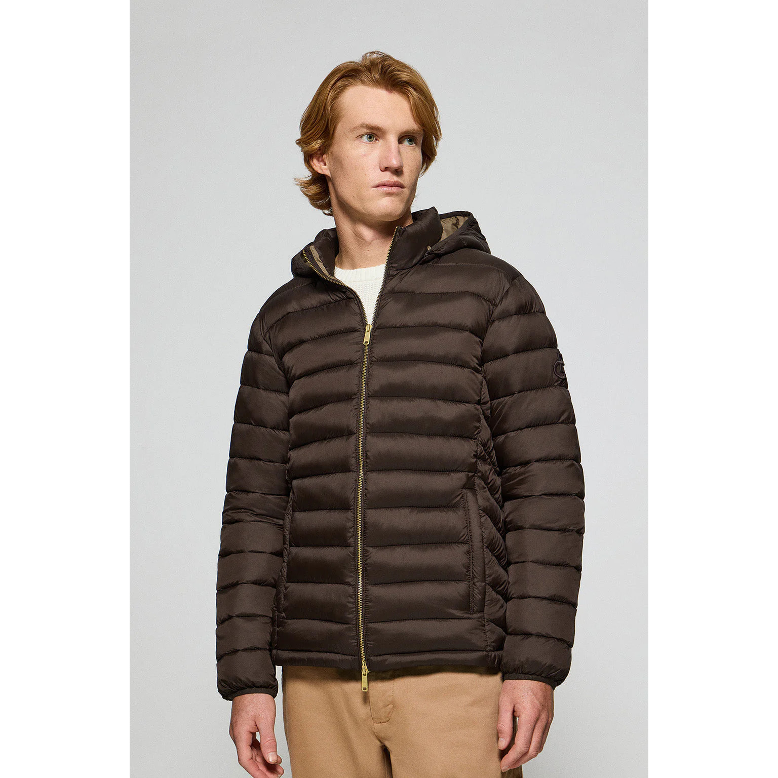 Giacca ultralight Corey marrone con cappuccio rimovibile e ricamo PC