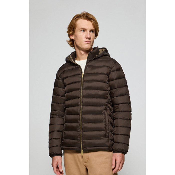 Giacca ultralight Corey marrone con cappuccio rimovibile e ricamo PC