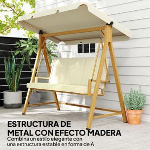 Balancín de Jardín Exterior con Toldo Ajustable de 3 Plazas Columpio de Jardín Exterior con Cojines y Estructura con Veta de Madera Carga 330 kg 195x120x170 cm Beige