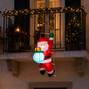 Papá noel hinchable con escalera de cuerda y regalo luminoso, 45x65x122 cm, decoración navideña para exterior e interior con luces led