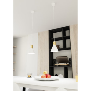 Lampada a sospensione Rosa in acciaio bianco e oro