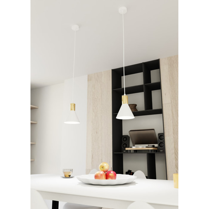 Lampada a sospensione Rosa in acciaio bianco e oro