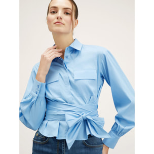 Motivi - Camisa cropped con fajín - Light - blue