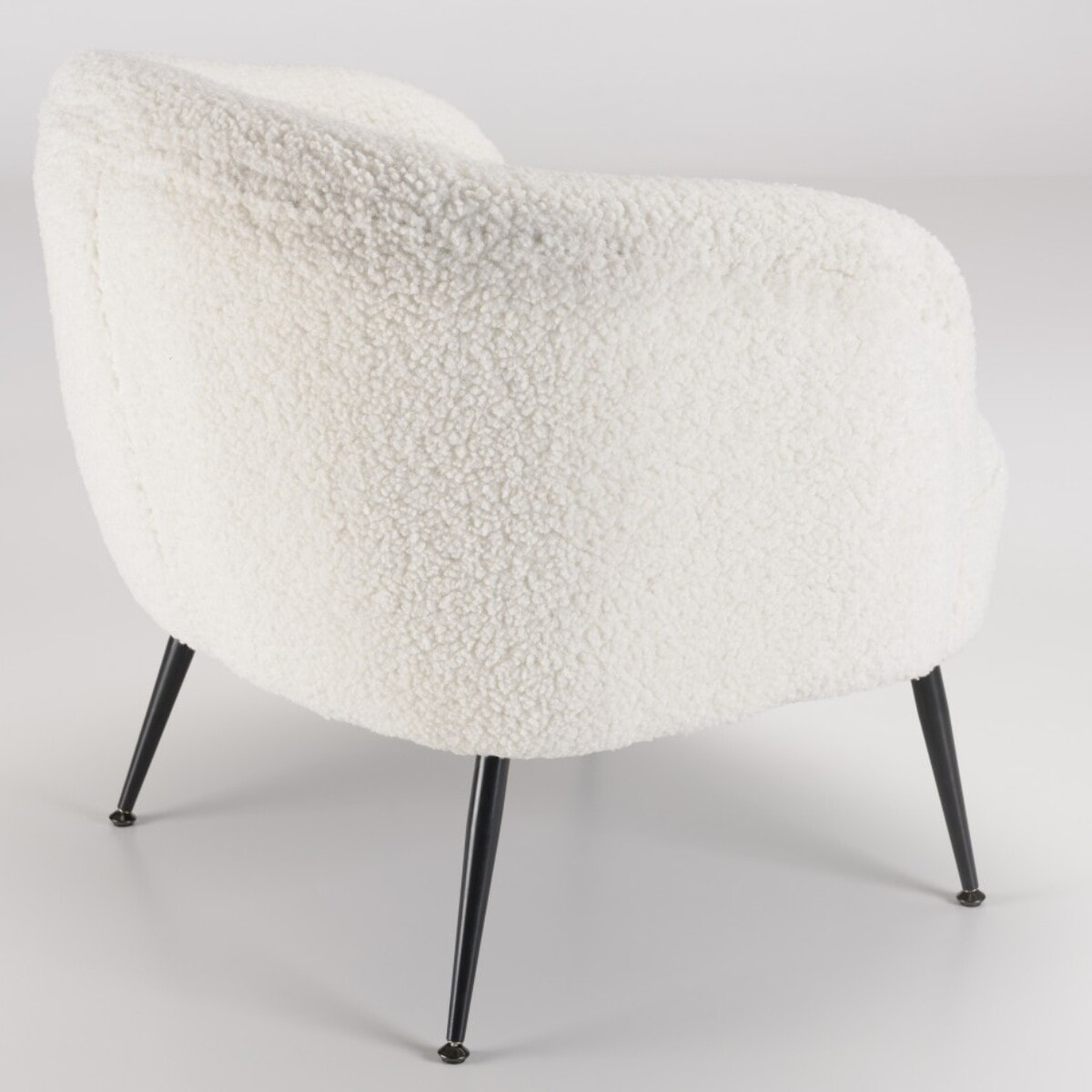 AGATHE - Fauteuil cosy tissu bouclette blanc pieds métal noir