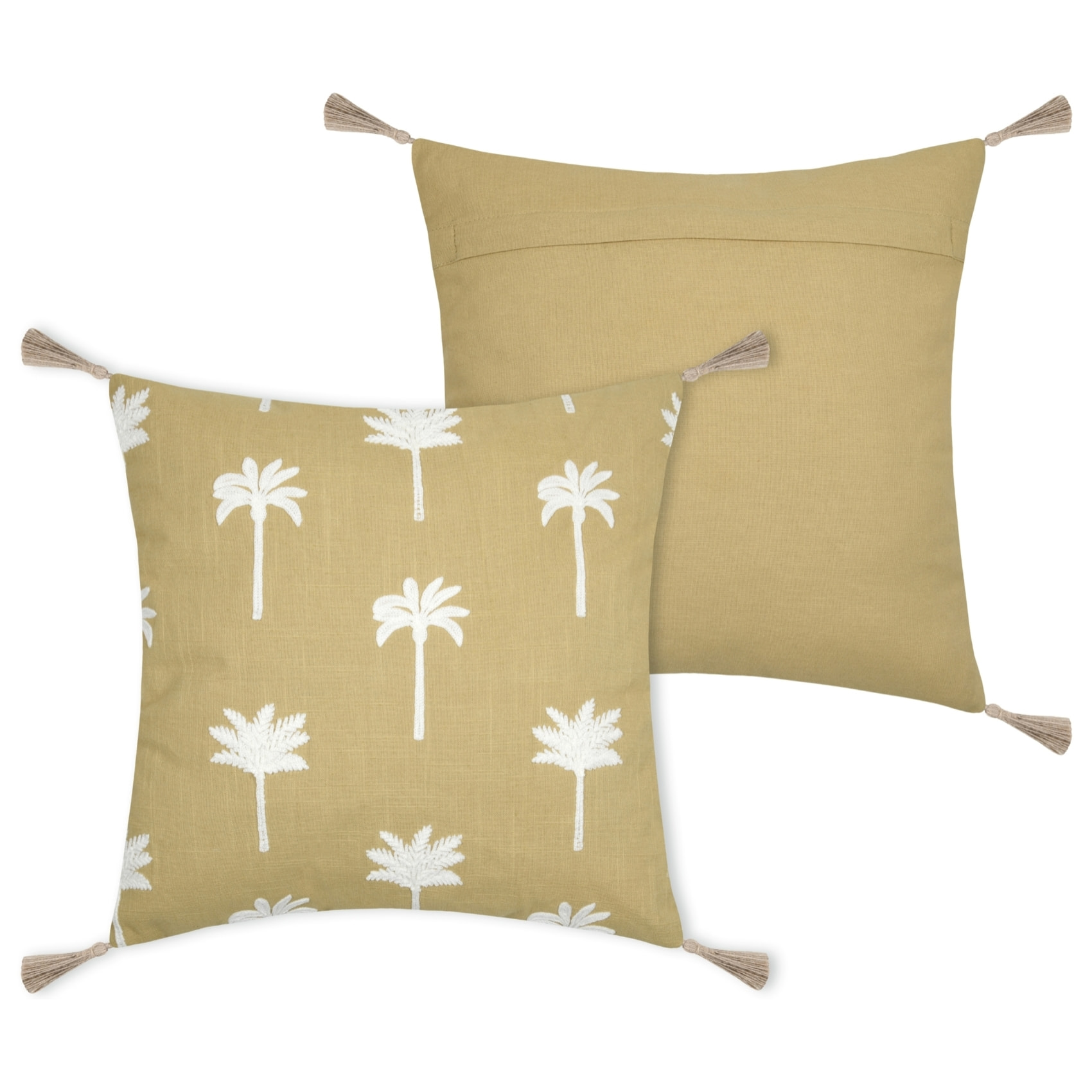 Coussin avec motifs palmier - Jaune moutarde